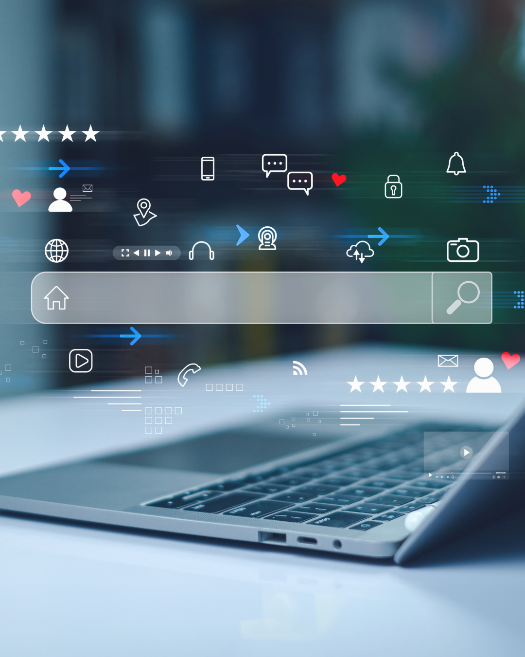 Laptop mit Such- und KI-Symbolen – Generative Engine Optimization