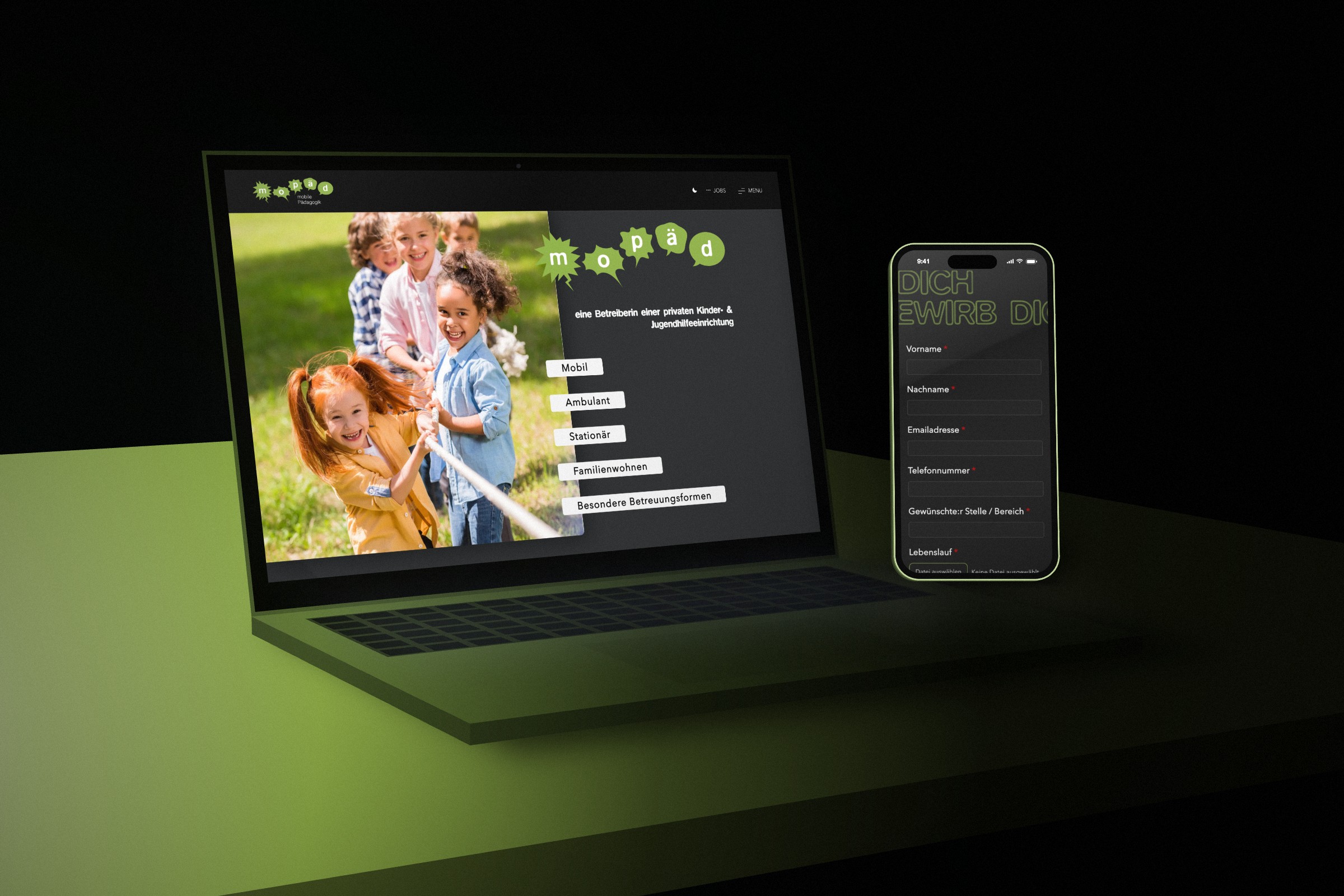 Website Desktop & Mobil für Mopäd – Mockup von ROMEDIA design