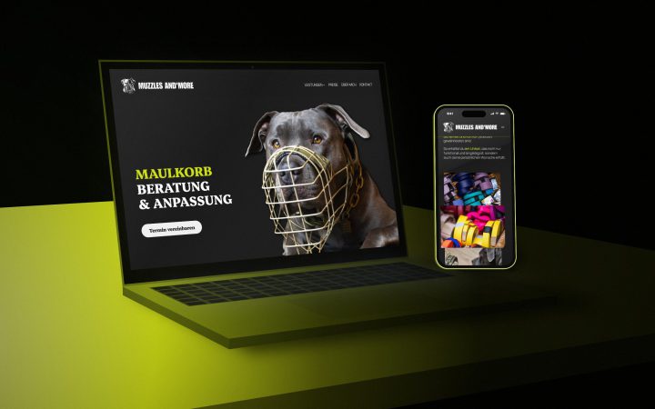 Website Desktop & Mobil für Muzzles and More – Mockup von ROMEDIA design