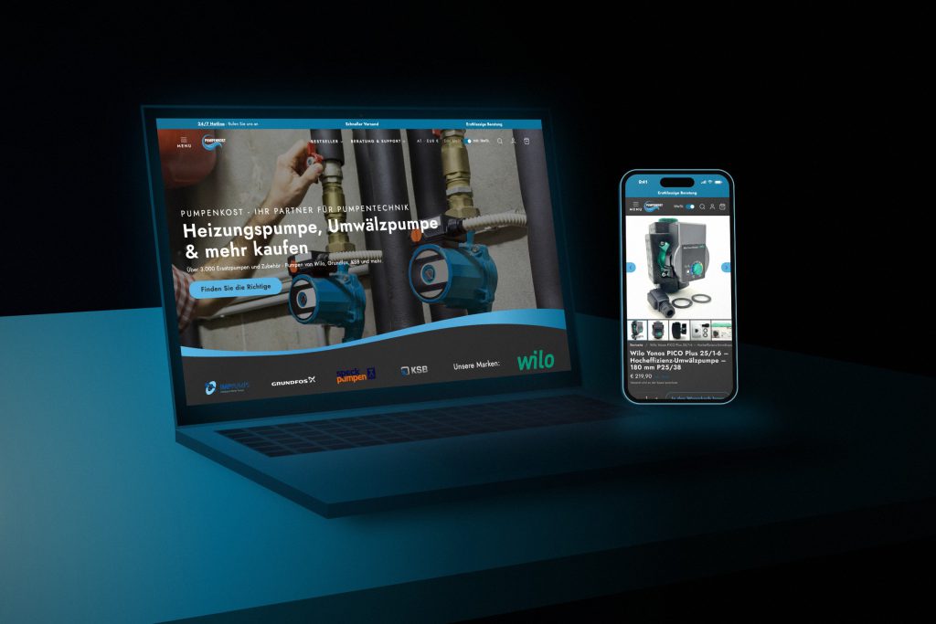 Website Desktop & Mobil für Pumpenkost – Mockup von ROMEDIA design