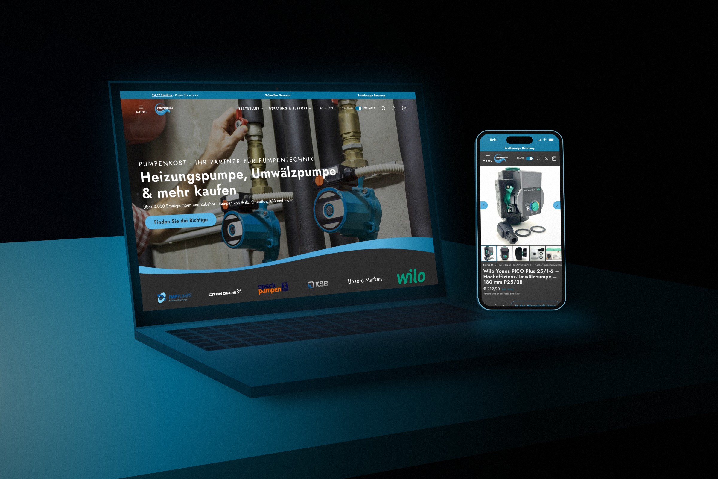 Website Desktop & Mobil für Pumpenkost – Mockup von ROMEDIA design